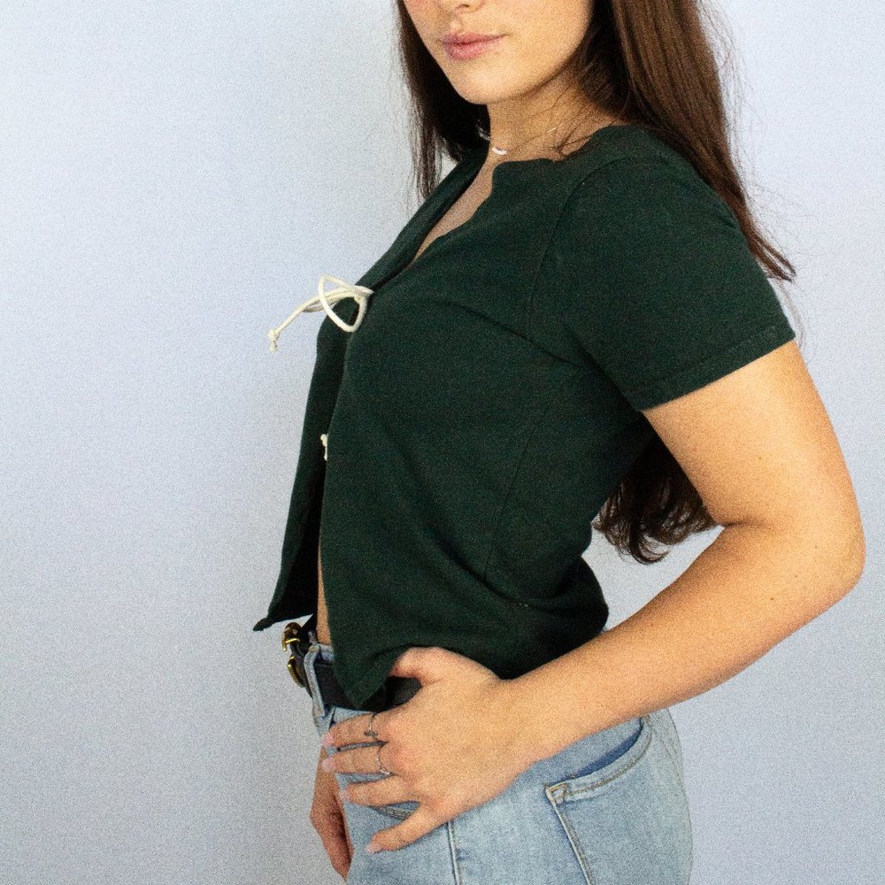 Front Tie Green T-Shirt
